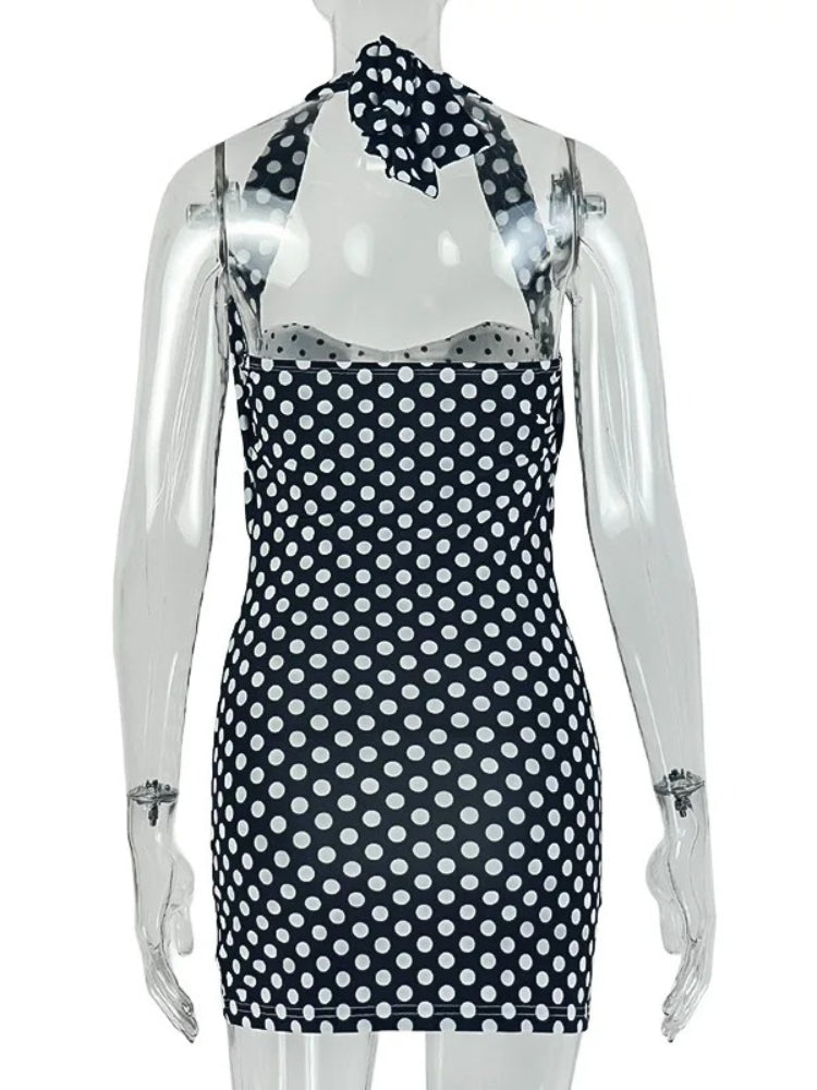 Joskaa Polka Dot Lace Backless Halter Mini Dress - mini dress image 4