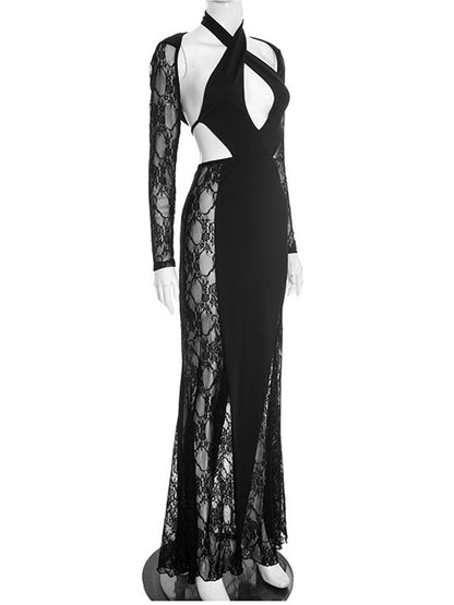 Joskaa Lace Cutout Backless Halter Two Piece Set - two piece set image 3
