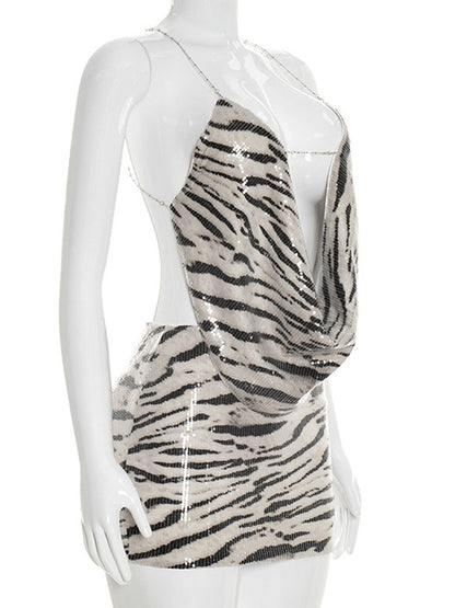 Joskaa Zebra Stripe Stripe Sequin Backless Two Piece Set - two piece set image 3