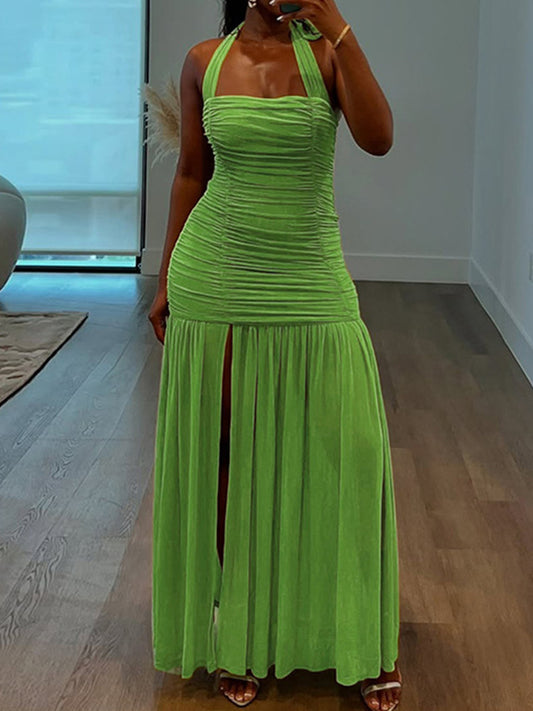 Joskaa Mesh Ruched Backless Halter Dress - dress image 1