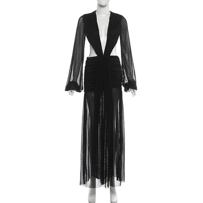 Joskaa Mesh Long Sleeve Bodycon Maxi Dress - maxi dress image 6