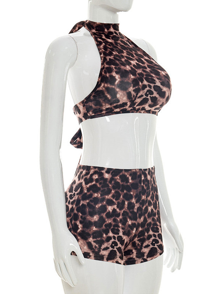 Joskaa Leopard Print Backless Crop Two Piece Set - two piece set image 3