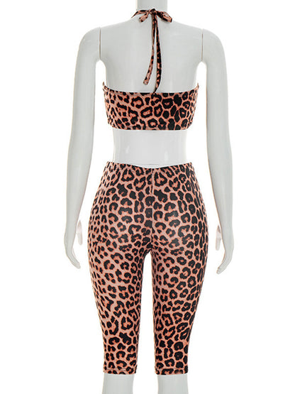 Joskaa Leopard Print Backless Halter Crop Two Piece Set - two piece set image 4