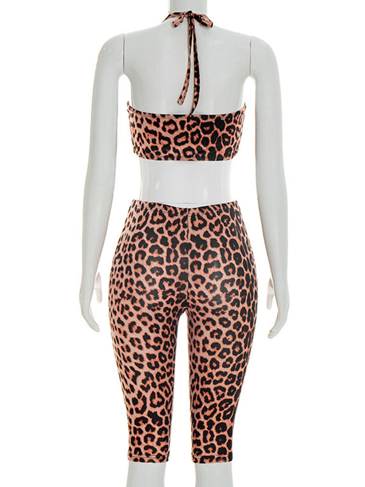 Joskaa Leopard Print Backless Halter Crop Two Piece Set - two piece set image 4
