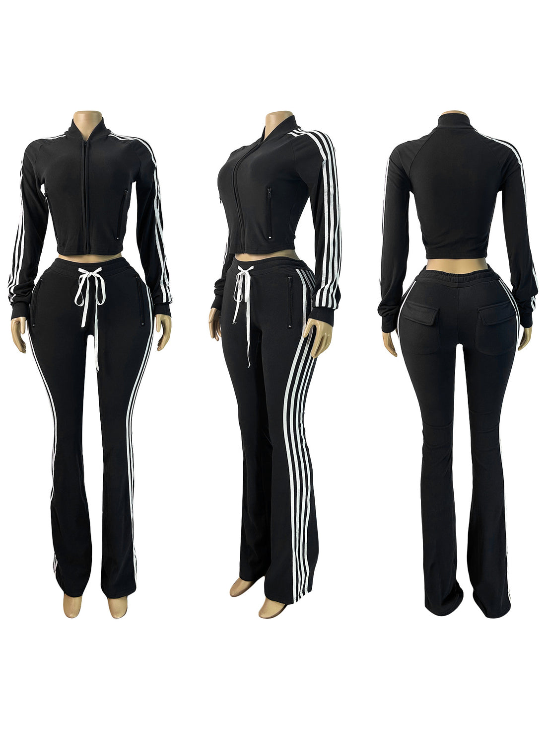 Joskaa Stripe Velvet Zip Up Long Sleeve Two Piece Set - two piece set image 5