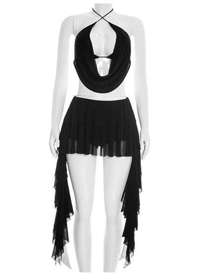 Joskaa Mesh Backless Halter Two Piece Set - two piece set image 4