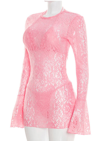 Joskaa Lace Mesh Backless Halter Two Piece Set - two piece set image 3
