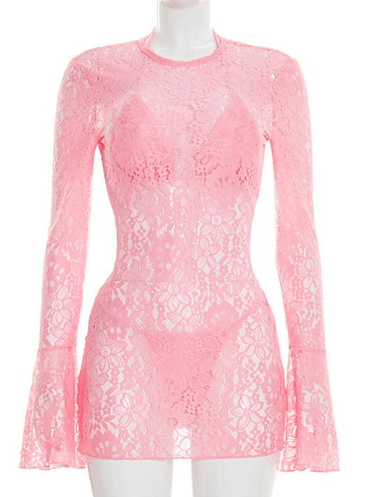 Joskaa Lace Mesh Backless Halter Two Piece Set - two piece set image 2