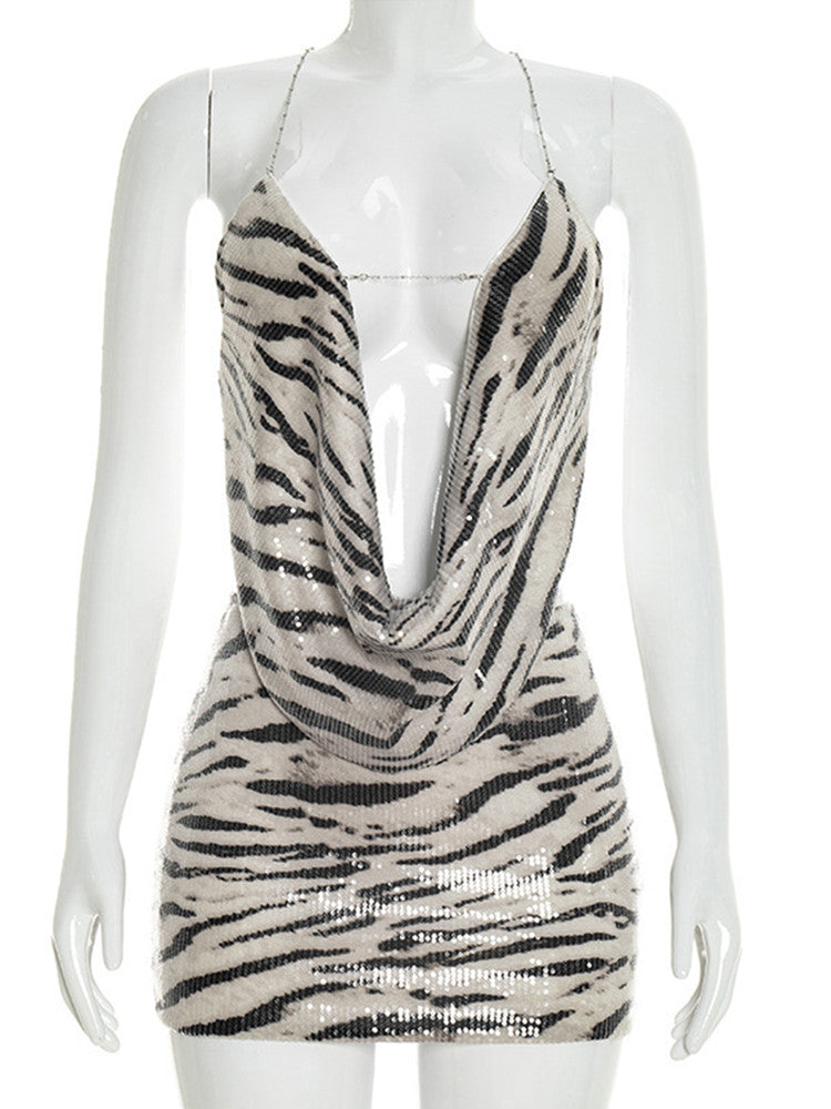 Joskaa Zebra Stripe Stripe Sequin Backless Two Piece Set - two piece set image 2