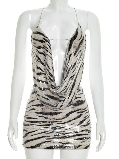 Joskaa Zebra Stripe Stripe Sequin Backless Two Piece Set - two piece set image 2