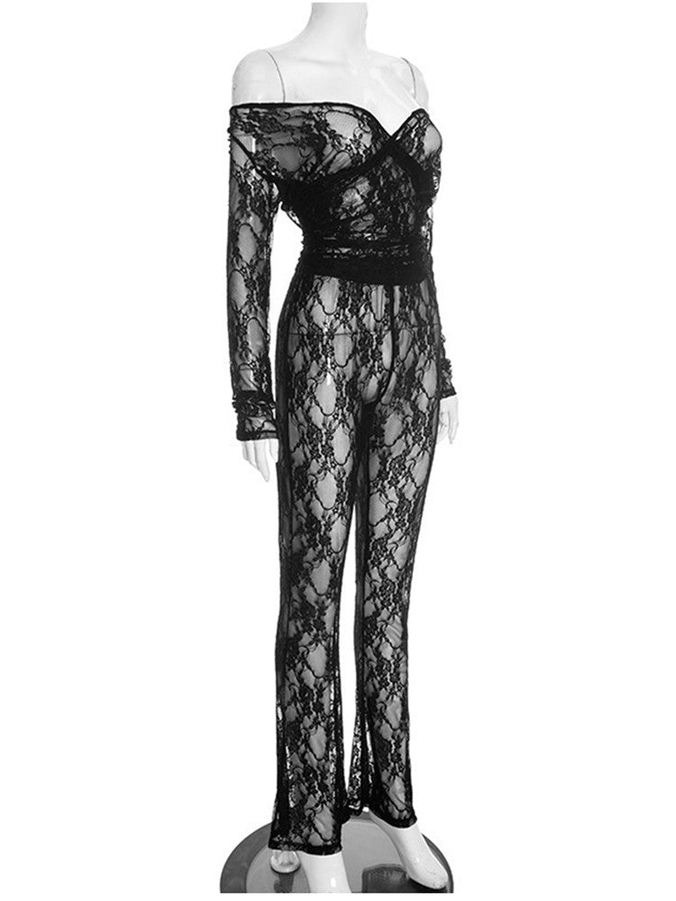 Joskaa Lace Long Sleeve Flare Two Piece Set - two piece set image 3