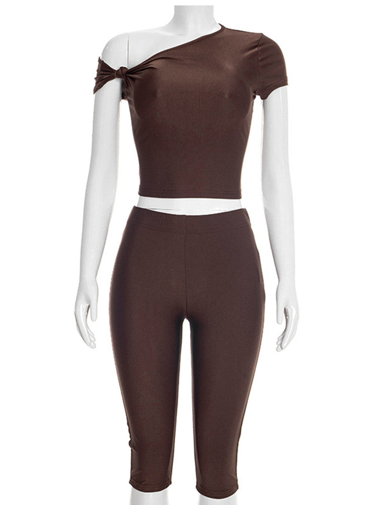 Joskaa Crop Two Piece Set Sporty Asymmetrical Shoulder - two piece set image 2