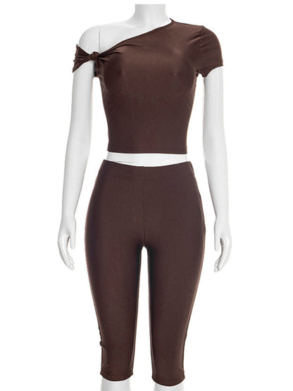 Joskaa Crop Two Piece Set Sporty Asymmetrical Shoulder - two piece set image 2