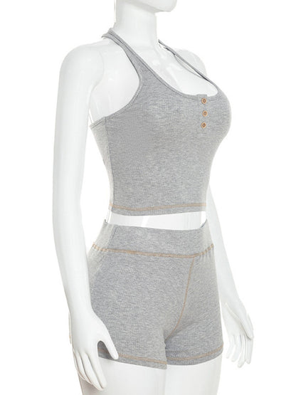 Joskaa Ribbed Knit Backless Crop Two Piece Set - two piece set image 3