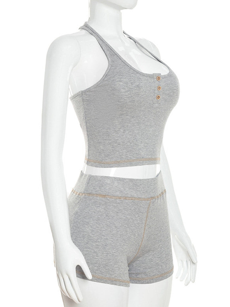 Joskaa Ribbed Knit Backless Crop Two Piece Set - two piece set image 3