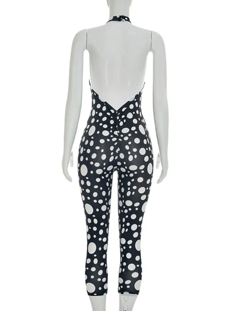 Joskaa Polka Dot Ruched Backless Halter Romper - romper image 5