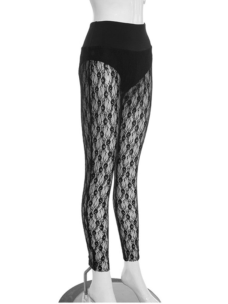 Joskaa Lace High Waist Pants Jacquard Leggings Patchwork - pants image 3