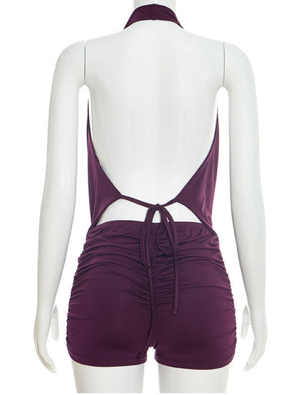 Joskaa Ruched Backless Halter Crop Two Piece Set - two piece set image 4