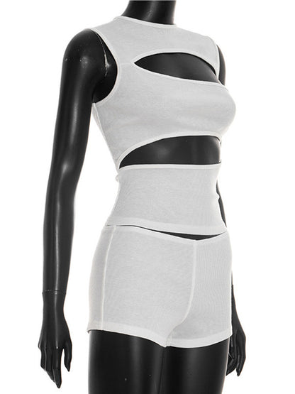 Joskaa Ribbed Knit Two Piece Set Hollow Out Tank - two piece set image 3