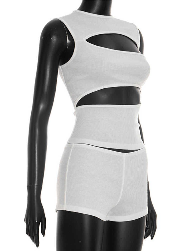 Joskaa Ribbed Knit Two Piece Set Hollow Out Tank - two piece set image 3