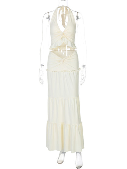 Joskaa Halter Maxi Two Piece Set Sling Neck Ruffle - two piece set image 2
