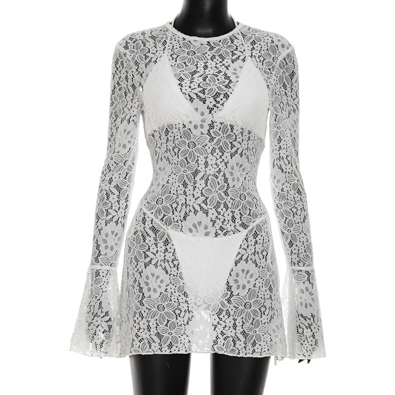 Joskaa Lace Mesh Backless Halter Two Piece Set - two piece set image 5