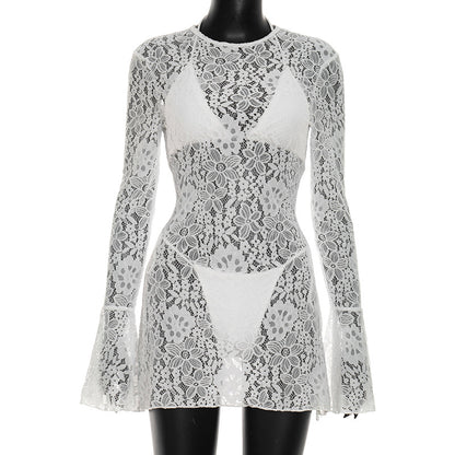 Joskaa Lace Mesh Backless Halter Two Piece Set - two piece set image 5