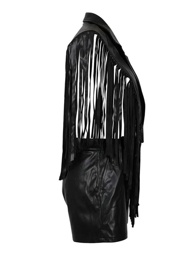 Joskaa Faux Leather Backless Two Piece Set - two piece set image 3