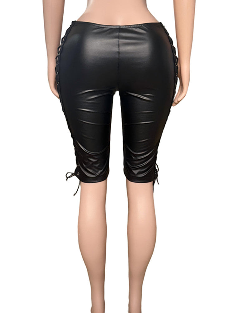 Joskaa Faux Leather Bodycon Pants Side Hollow Bandage - pants image 4