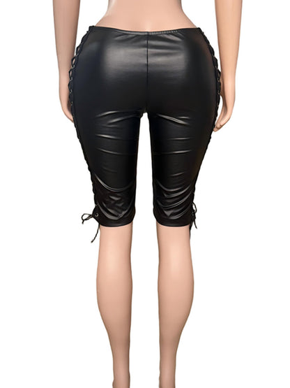 Joskaa Faux Leather Bodycon Pants Side Hollow Bandage - pants image 4