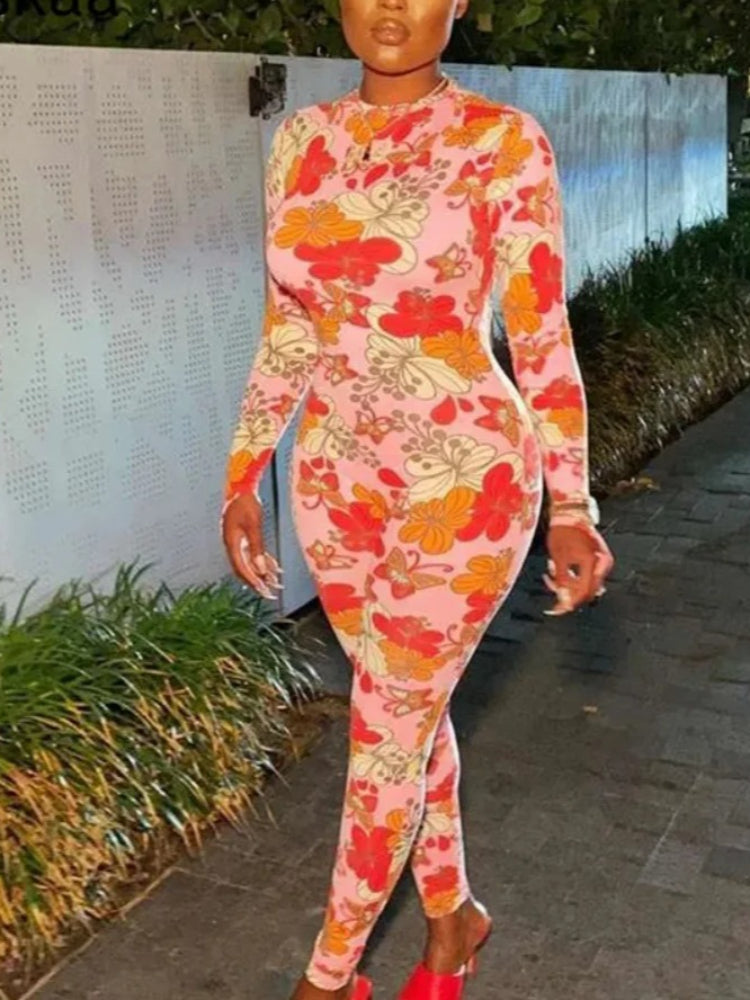 Joskaa Long Sleeve Bodycon Romper Print One Piece - romper image 2