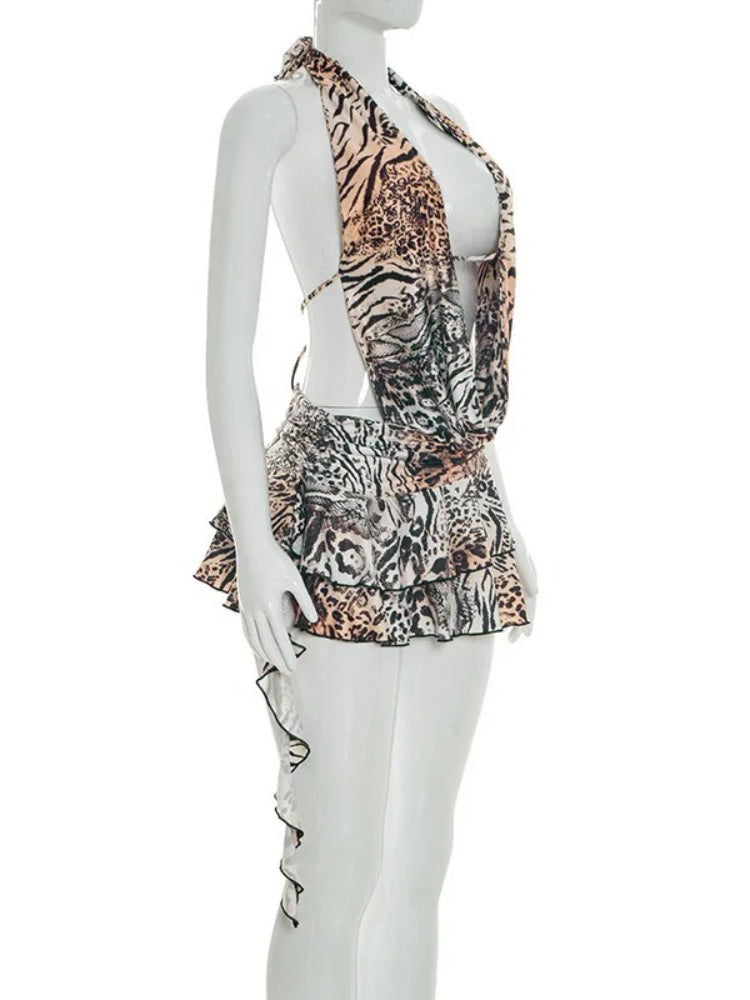 Joskaa Leopard Print Backless Halter Sleeveless Mini Dress - mini dress image 3