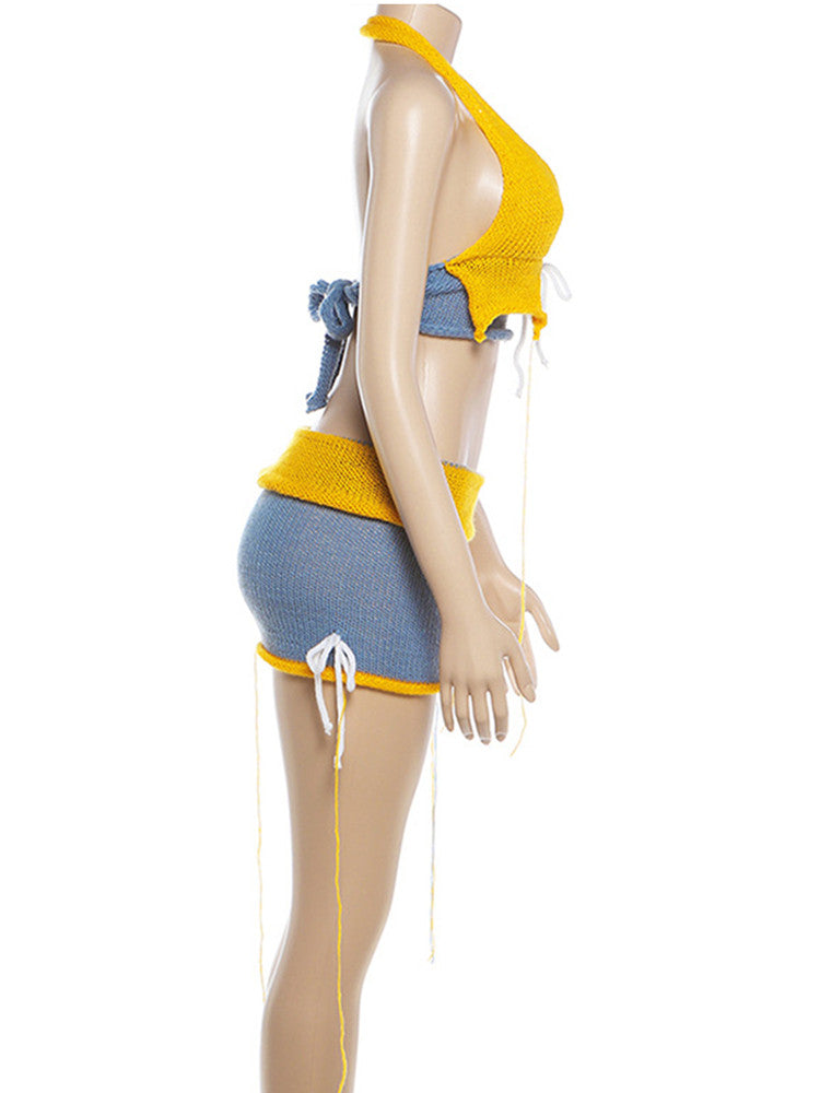 Joskaa Ribbed Knit Backless Halter Mini Two Piece Set - two piece set image 3