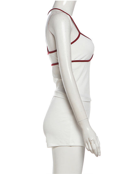 Joskaa Ribbed Knit Two Piece Set Contrast Color V-neck - two piece set image 3