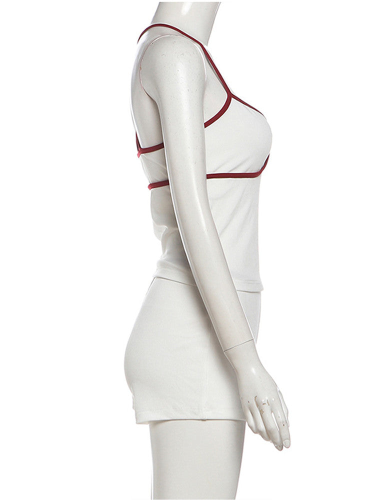 Joskaa Ribbed Knit Two Piece Set Contrast Color V-neck - two piece set image 3