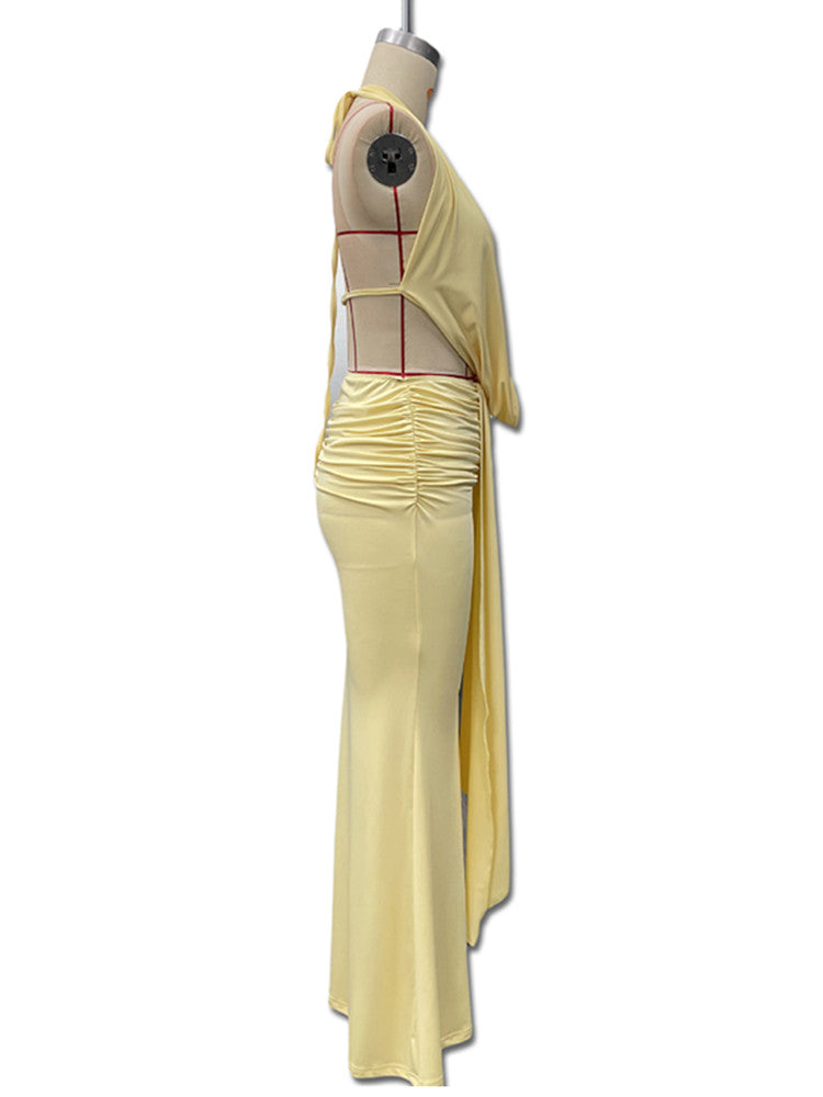 Joskaa Backless Halter Crop Bodycon Two Piece Set - two piece set image 3