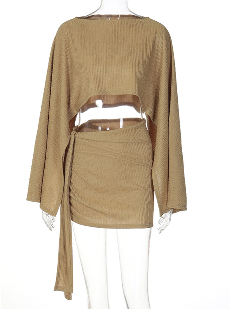 Joskaa Long Sleeve Crop Mini Two Piece Set - two piece set image 2