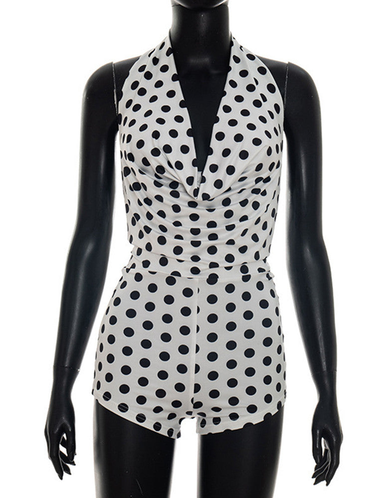 Joskaa Polka Dot Backless Halter Sleeveless Romper - romper image 2