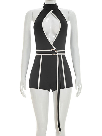 Joskaa Backless Halter Romper Color Block Tie - romper image 2