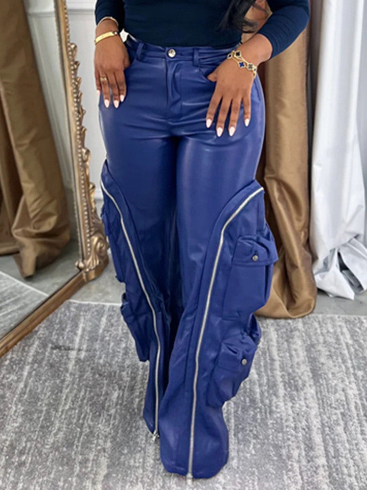 Joskaa Faux Leather Zip Up High Waist Wide Leg Pants - pants image 1