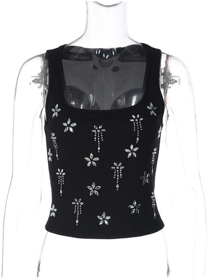 Joskaa Rhinestone Ribbed Knit Sleeveless Crop Top - top image 2