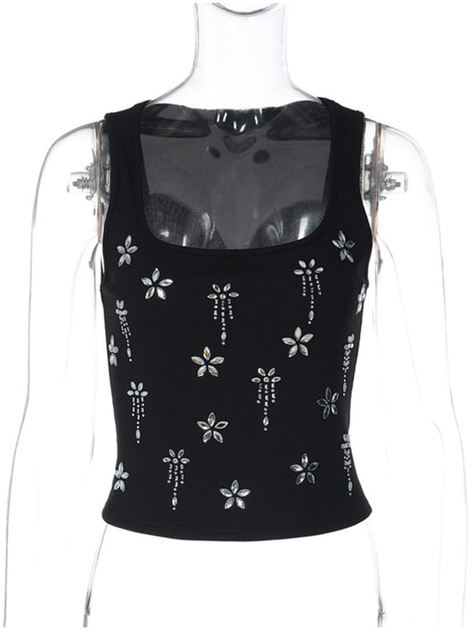 Joskaa Rhinestone Ribbed Knit Sleeveless Crop Top - top image 2