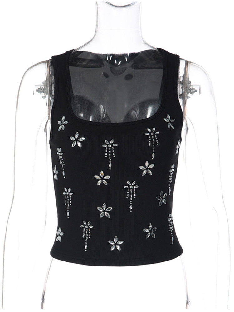 Joskaa Rhinestone Ribbed Knit Sleeveless Crop Top - top image 2