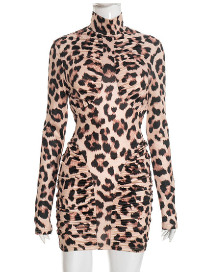 Joskaa Leopard Print Backless Long Sleeve Bodycon Mini Dress - mini dress image 2