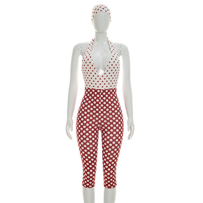 Joskaa Polka Dot Backless Halter Bodycon Romper - romper image 7