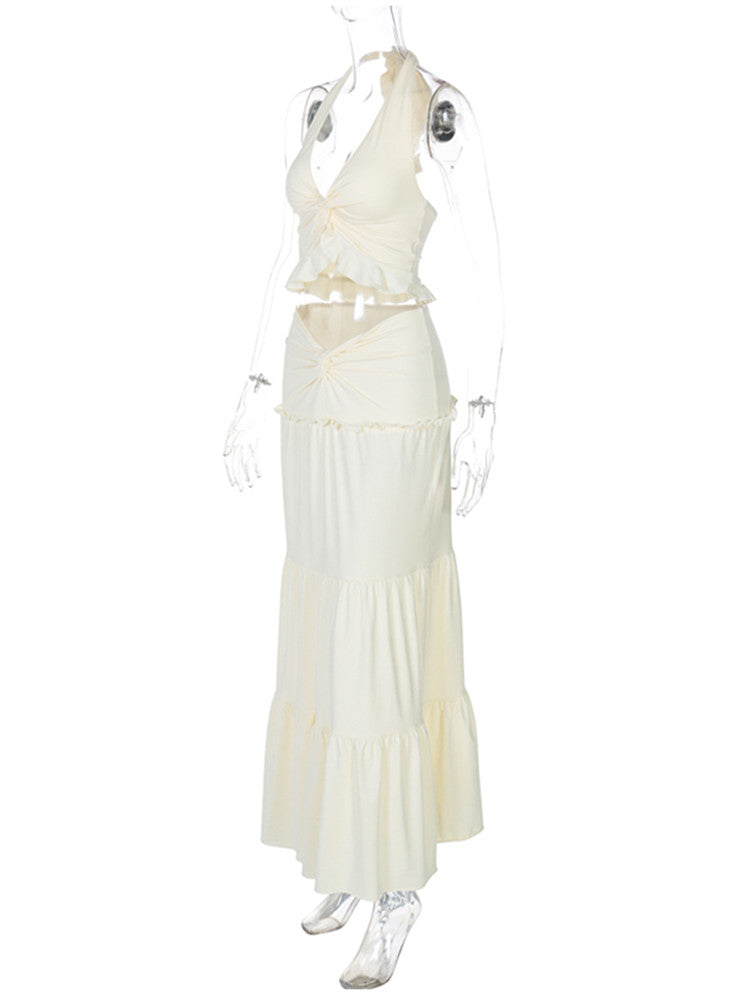Joskaa Halter Maxi Two Piece Set Sling Neck Ruffle - two piece set image 3