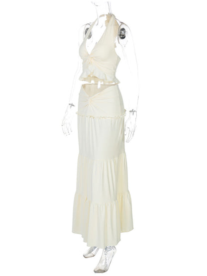 Joskaa Halter Maxi Two Piece Set Sling Neck Ruffle - two piece set image 3