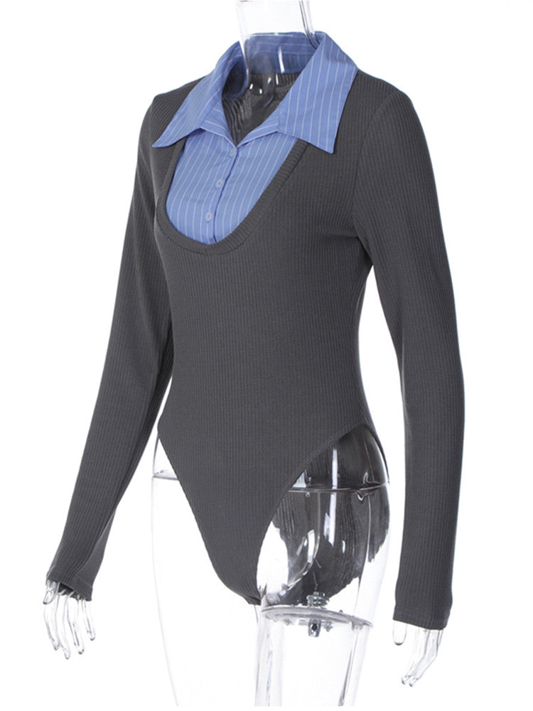 Joskaa Long Sleeve Bodysuit Bodysuits Shirt Collar - bodysuit image 3