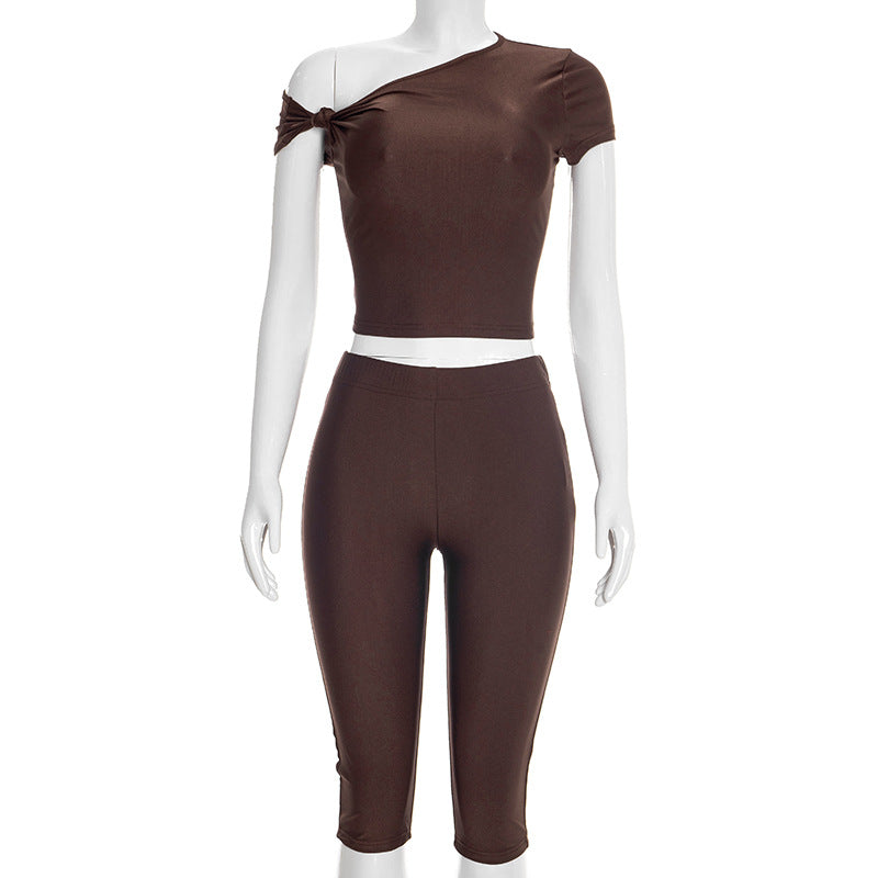 Joskaa Crop Two Piece Set Sporty Asymmetrical Shoulder - two piece set image 6