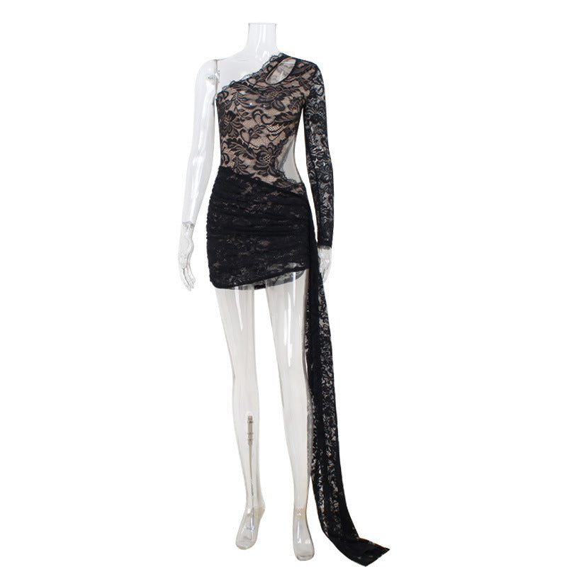 Joskaa Lace Bodycon Mini Dress Elegant Slant Neck - mini dress image 5